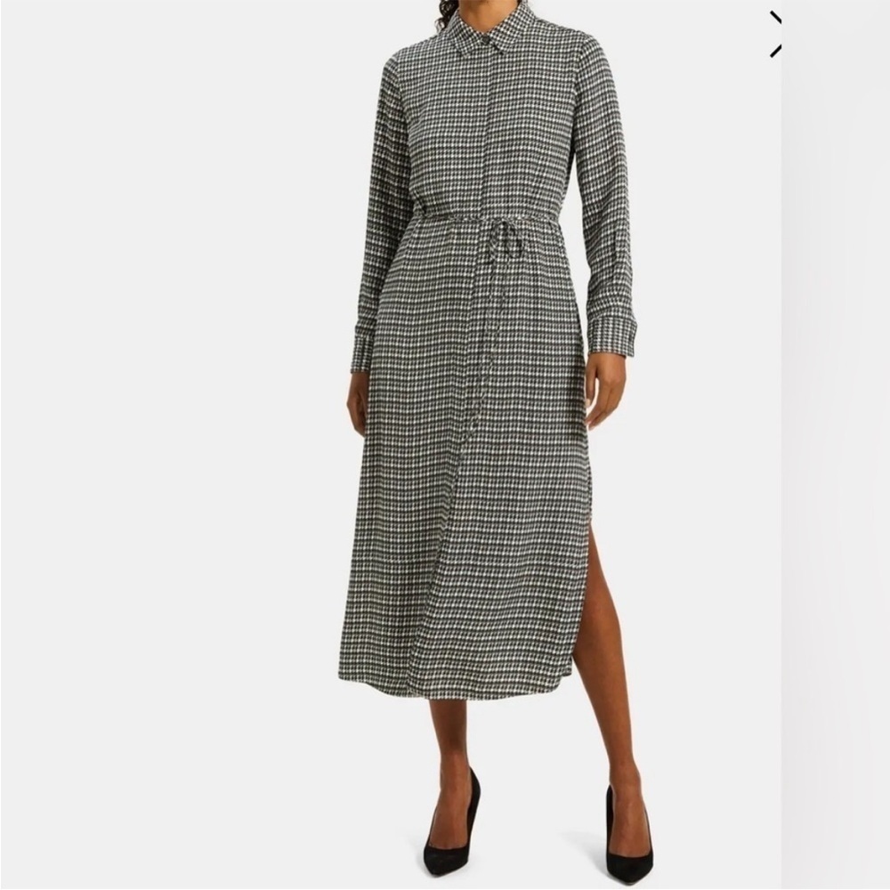 Theory Belted Shirt Dress in Houndstooth Petite